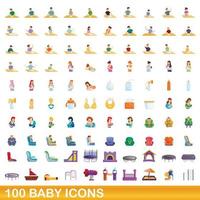 100 baby iconen set, cartoon stijl vector