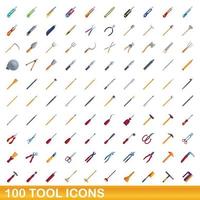 100 gereedschap iconen set, cartoon stijl vector