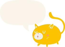 cartoon gelukkige kat en tekstballon in retro stijl vector