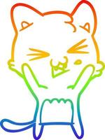 regenbooggradiënt lijntekening cartoon kat sissend vector