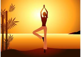 Gratis Vector Woman Practice Yoga Op Zonsondergang