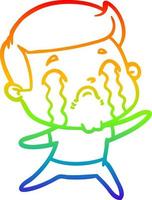 regenbooggradiënt lijntekening cartoon man huilen vector