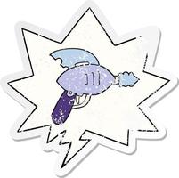 cartoon ray gun en tekstballon noodlijdende sticker vector