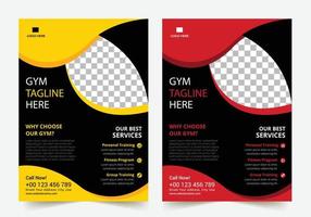 zakelijke sportschool fitness flyer gele en rode kleur ontwerp bedrijfssjabloonontwerp voor jaarverslag bedrijfsbrochure omslag vector