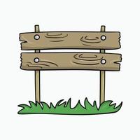 een groot oud bruin houten bord op twee pilaren, een standaard met groen gras, een vectorillustratie in cartoonstijl op een witte achtergrond vector