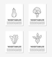 kaarten met tekst en schattige doodle overzicht voedsel plantaardige pictogrammen, waaronder broccoli, butternut, sla en biet. vector