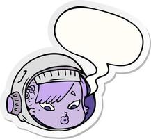 cartoon astronaut gezicht en tekstballon sticker vector