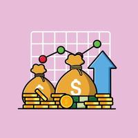 investeringsstatistiek met geld en gouden munt cartoon vector pictogram illustratie. zakelijke financiën pictogram concept geïsoleerde premie vector.