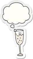 cartoon champagneglas en gedachte bel als een gedrukte sticker vector