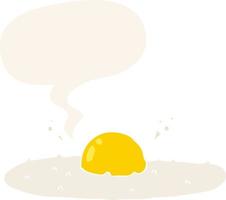 cartoon gebakken ei en tekstballon in retro stijl vector