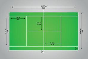 tennisbaan vectorafbeelding, stevige rechthoekige oppervlakte sport tennisveld met afmetingen. vector