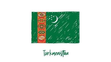 Turkmenistan vlag marker of potlood schets illustratie vector