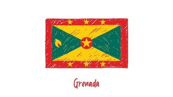 Grenada vlag marker of potlood schets illustratie vector