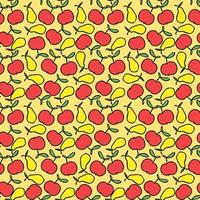 naadloos fruitpatroon. gekleurde appel en peer achtergrond. doodle vectorillustratie met fruit vector