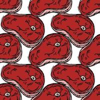 naadloos steakpatroon. vector doodle illustratie met biefstuk pictogram. patroon met vlees