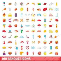 100 banket iconen set, cartoon stijl vector