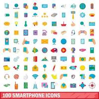 100 smartphone iconen set, cartoon stijl vector