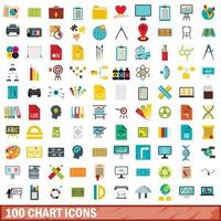 100 grafiek iconen set, vlakke stijl vector