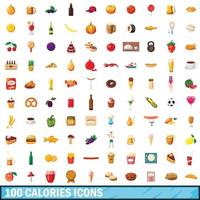 100 calorieën iconen set, cartoon stijl vector