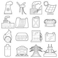 energiebronnen items iconen set, Kaderstijl vector