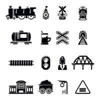 trein spoorweg iconen set, eenvoudige stijl