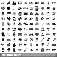 100 koe iconen set, eenvoudige stijl vector