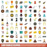 100 fabel iconen set, vlakke stijl vector