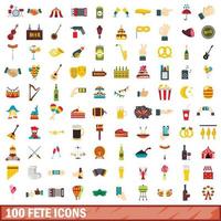 100 feest iconen set, vlakke stijl vector