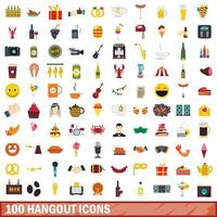 100 hangout iconen set, vlakke stijl vector