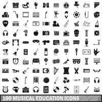 100 muzikaal onderwijs iconen set, eenvoudige stijl vector