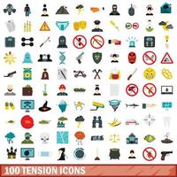 100 spanning iconen set, vlakke stijl vector