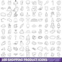 100 winkelen product iconen set, Kaderstijl vector