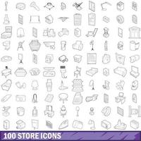 100 winkel iconen set, Kaderstijl vector