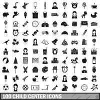 100 kindcentrum iconen set, eenvoudige stijl vector