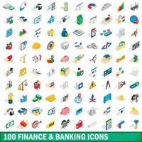 100 financiën en bankieren iconen set, isometrische stijl vector