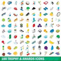 100 trofee en prijzen iconen set, isometrische stijl vector