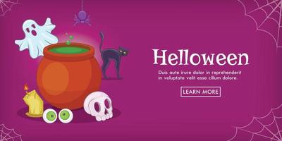 halloween spookachtige horizontale banner, cartoonstijl vector