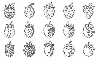 rauwe blackberry iconen set, Kaderstijl vector