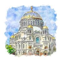 kronstadt rusland aquarel schets hand getekende illustratie vector