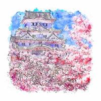 himeiji kasteel japan aquarel schets hand getekende illustratie vector