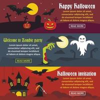 happy halloween banner horizontale set, vlakke stijl vector