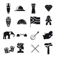 Zuid-Afrika reizen iconen set, eenvoudige stijl vector