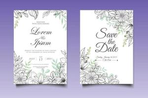 elegante vintage bloemen bruiloft uitnodigingskaarten set vector