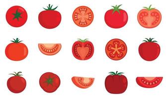 tomaat pictogrammen instellen platte vector geïsoleerd