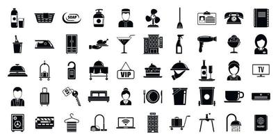 hotel roomservice iconen set, eenvoudige stijl vector