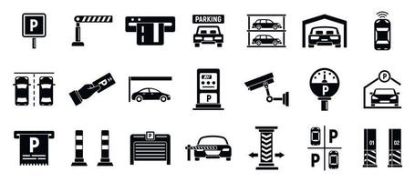 ondergrondse parkeergarage iconen set, eenvoudige stijl vector