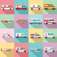 ambulance iconen set, vlakke stijl vector