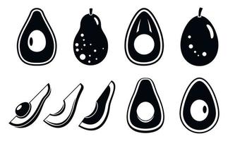 exotische avocado iconen set, eenvoudige stijl vector