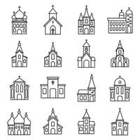 religie kerk iconen set, Kaderstijl vector