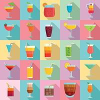 cocktail iconen set, vlakke stijl vector